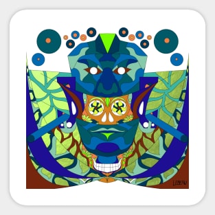 jade mask of the reina roja the red queen in mexican patterns in mayan ecopop art Sticker